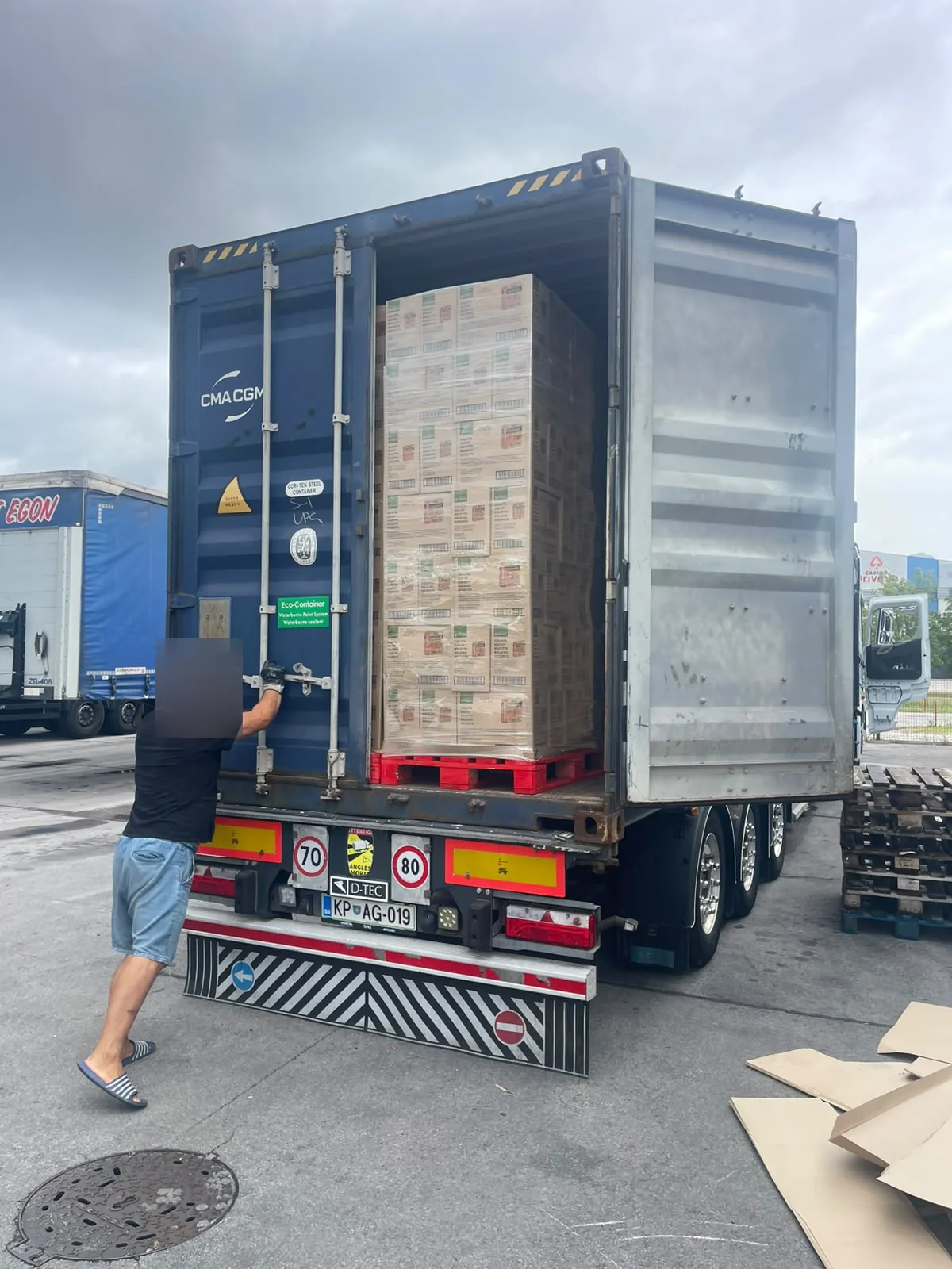 CMA CGM container being closed after loading