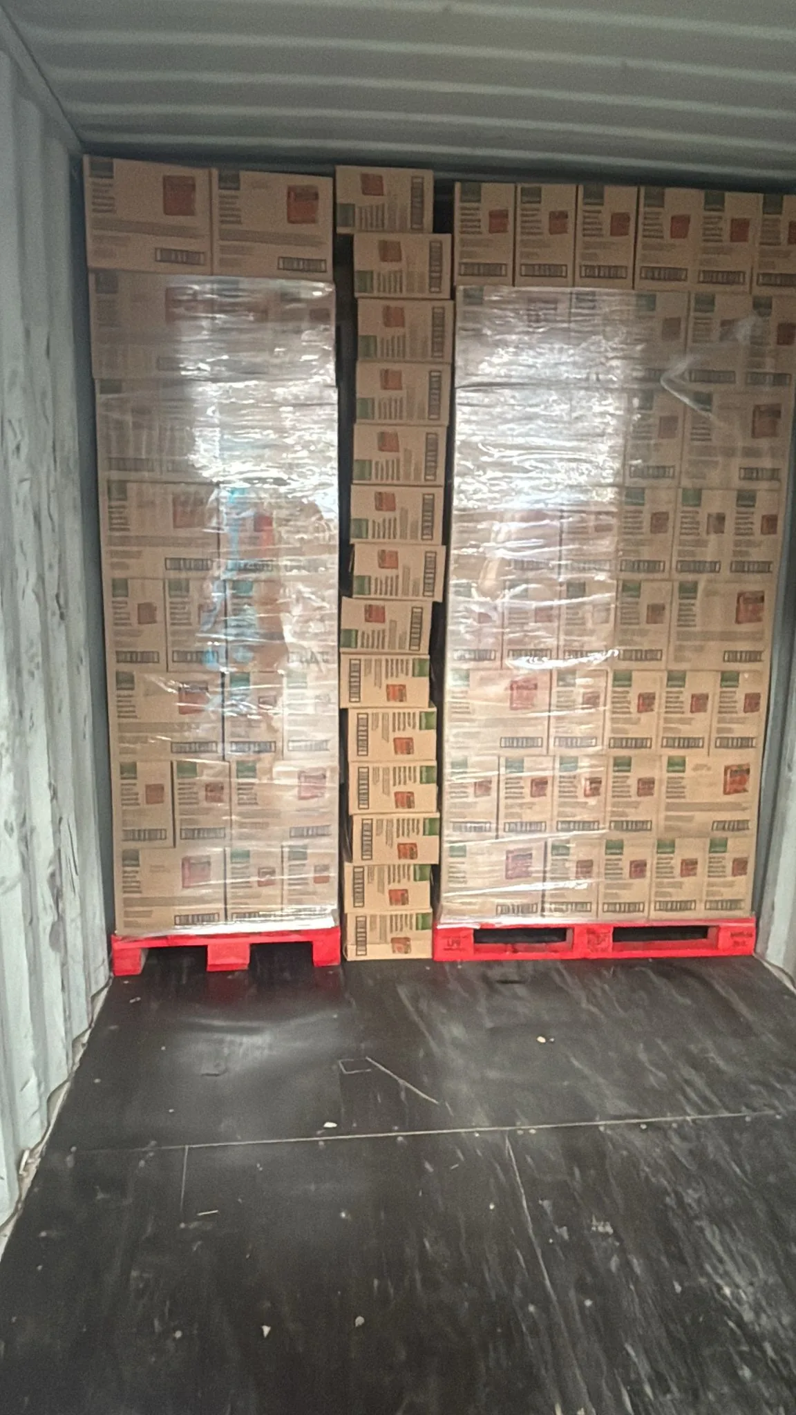 Container loaded with palletised confectionery